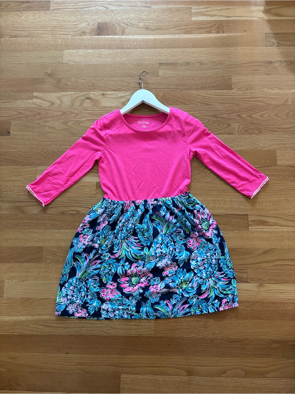 Lilly Pulitzer Girls Hot Pink Navy Floral Dress